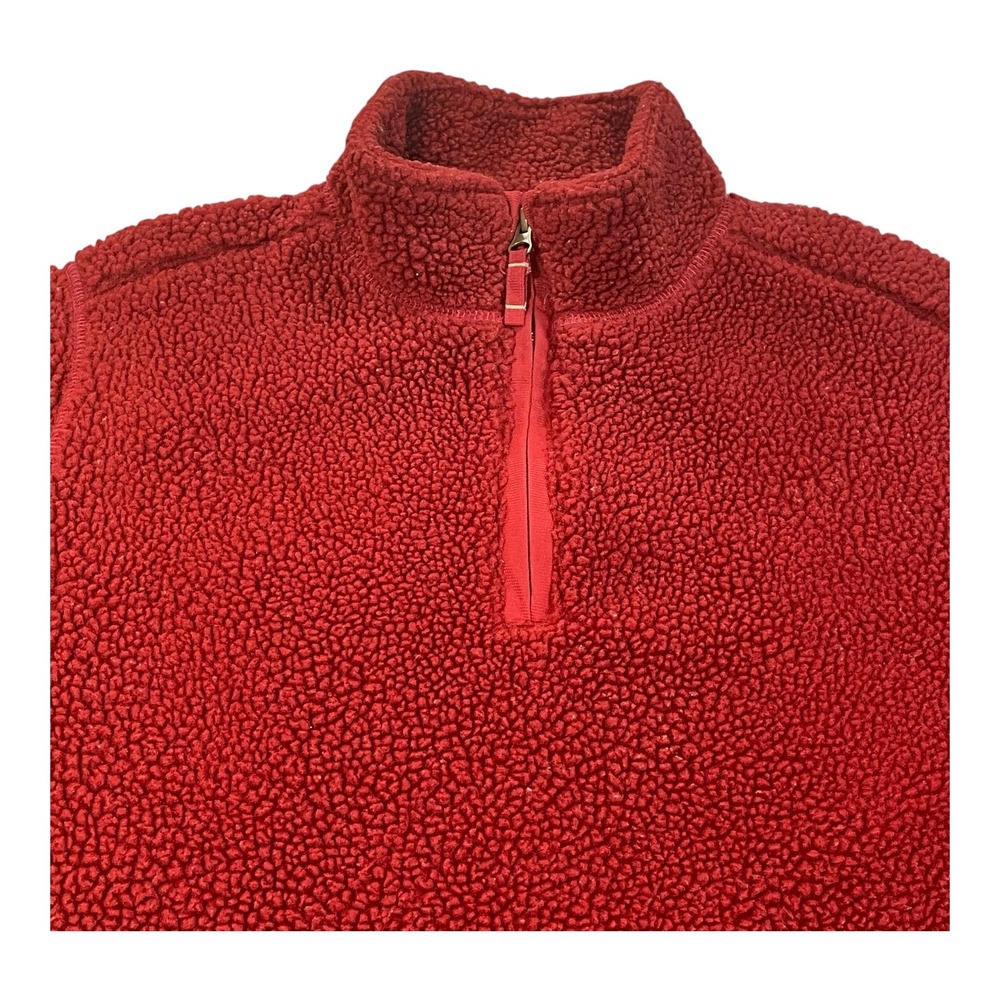 Lands End Mens Red Sherpa Fleece Quarter Zip Pullover Sweater 313199 Size M
